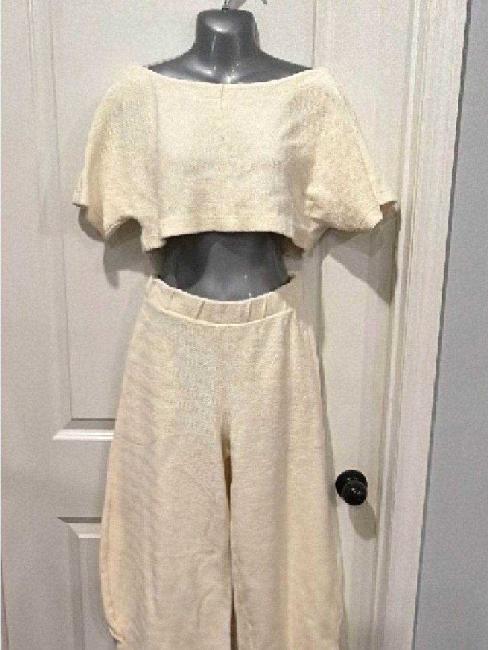 Free People Beach Cream Knit Cropped Top & Wide-Leg Pants Set